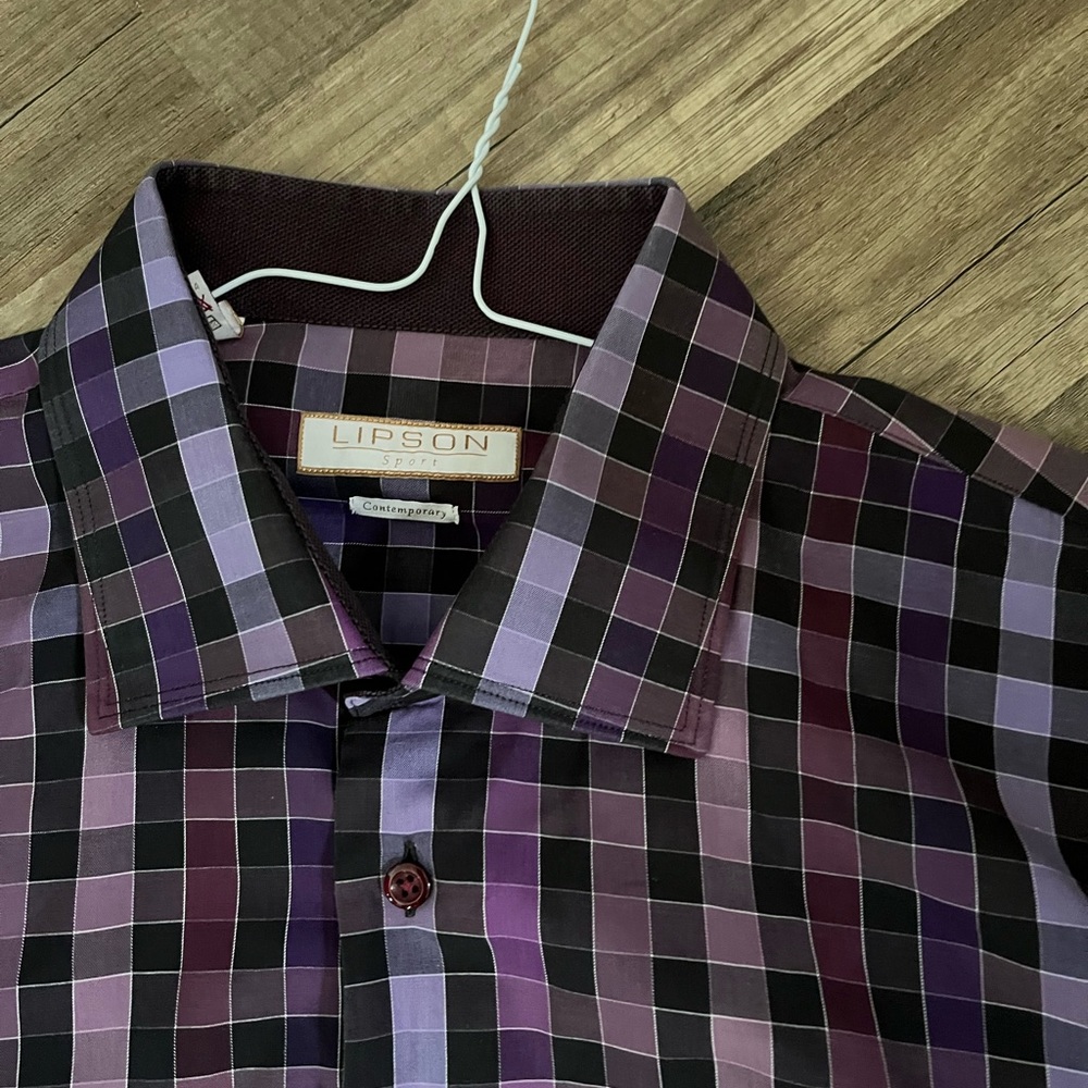 Mens Lipson Purple Toned Checked Shirt Sz XL EUC